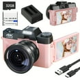 thumbnail image 1 of 4K Digital Camera for Photography Auto-Focus 56MP Vlogging Camera, Support 16X Digital Zoom 3 Inch 180° Flip Screen, Comes with 52mm Wide Angle & Macro Lens and 32G Memory Card a 1500mAH Battery, 1 of 10