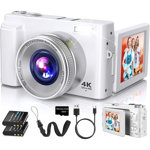 4K Digital Camera for Photography Autofocus, 2026  48MP Vlogging Camera for YouTube with SD Card, 2 , 3" 180?Flip Screen Compact Travel Camera for Teens with 16X Zoom ()