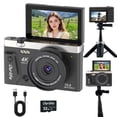 thumbnail image 1 of Ourlife 4K Vlogging Camera, 75MP Autofocus Compact Camera with Flip Screen, 18X Zoom, WiFi, Tripod & 32GB Card, Black, 1 of 9