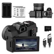 4K Digital Camera for Photography and Video Auto Focus 48MP Vlogging Travel Compact Camera ,180 Flip Screen 16X Zoom with 32GB SD Card & 2 Batteries Macro Lens