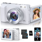 Zostuic 4K 48MP Digital Camera with Autofocus & 3 180  Flip Screen - 16X Zoom, Anti-Shake, Flash for YouTube, Includes SD Card & 2 Batteries White