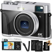 4K Digital Camera for Photography with Viewfinder 48MP Vlogging Camera for YouTube with 32GB Card 16X Autofocus Anti-Shake Travel Portable Video Camera Camcorder