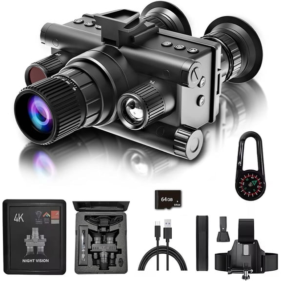 4K Digital Infrared Night Vision Goggles with 64G Memory Card, 8X Digital Zoom Night Vision Binoculars for Adults, Military Tactical Night Vision Goggles for Hunting