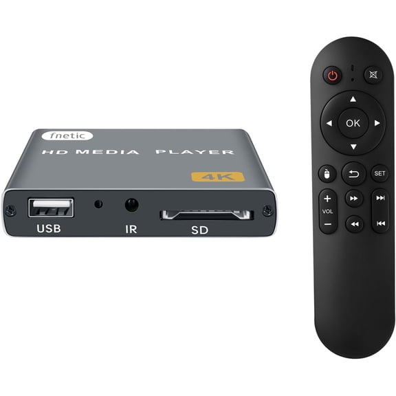 4K Digital Media Player, TV MP4 Video Player with HDMI/AV Output, Digital Signage Mini HD Media Players for USB Drives/SD Cards, H.265/HEVC, Looping, Auto Playback, Grey