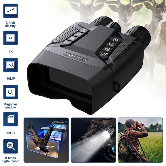 4K Digital Night Vision Binoculars, 8X Digital Zoom 2000FT Infrared Night Vision Goggles w/ 3" HD Screen, 40MP Photo Video Recorder, Built-in Flashlight for Hunting Wildlife Observation Security