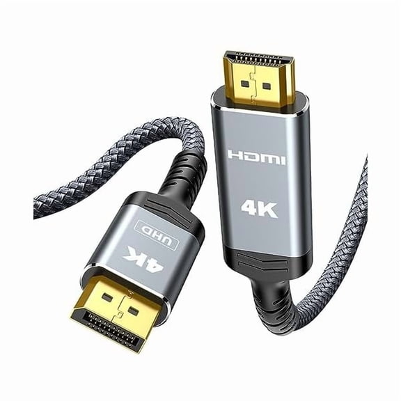 4K DisplayPort to HDMI, 3.3ft Uni-Directional DP (Source) to HDMI (Display) 1.4 Cable, 4K@30Hz, 2K@60Hz, 1080P Full HD, Braided Cord for Dell, NVIDIA, AMD, Monitor, Projector (Grey)