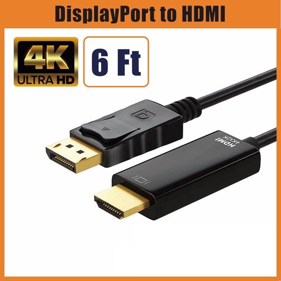4K DisplayPort to HDMI Cable, 6ft Directional 4K UHD High Speed DisplayPort