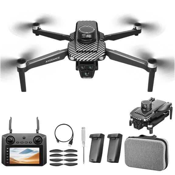 4K Dual Camera GPS Fold Drone with 360 Obstacle Avoidance, 4.5"Big Screen,Optical Flow Hovers, Brushless Motor, Automatic Following, Auto Return, 2 Batteries & Carry Case, APP Control