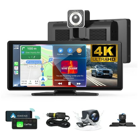 4K Dual Dash Cam, Front & Rear Car Camera, WiFi, Android Auto & CarPlay, Night Vision, G-Sensor