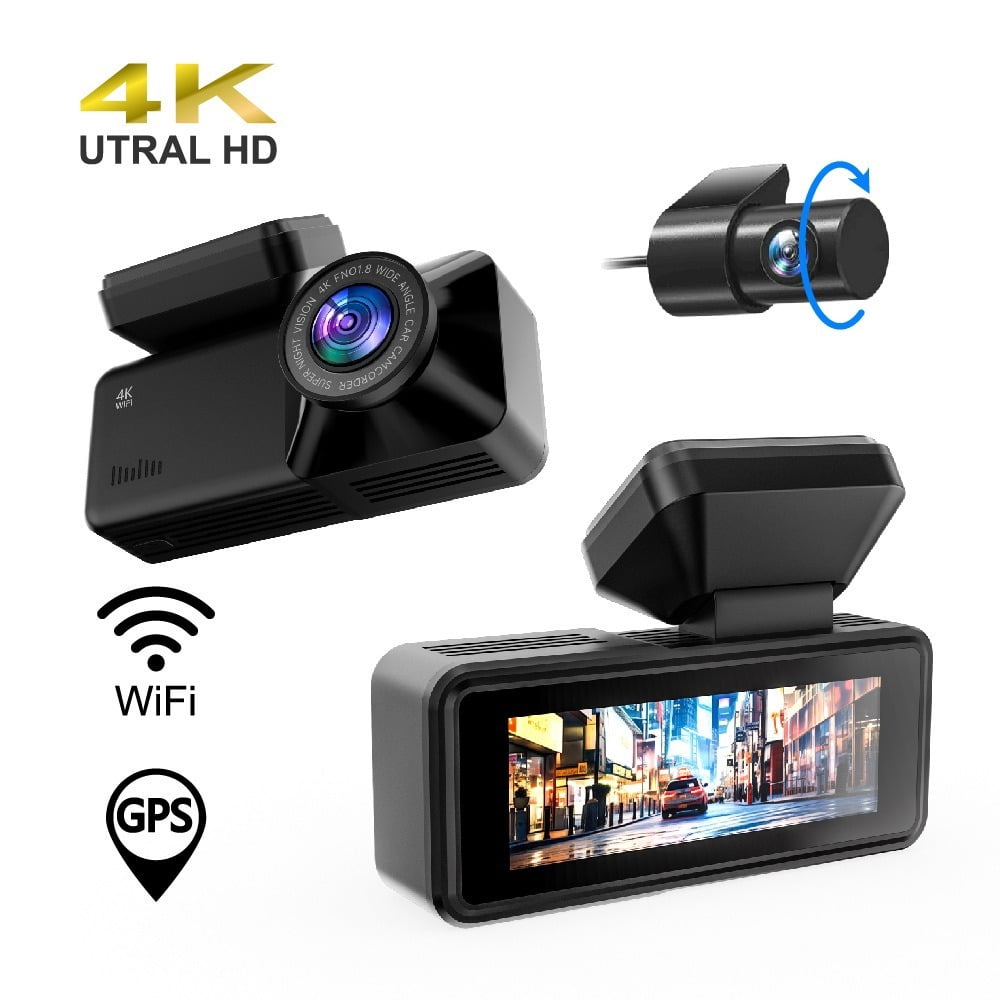 4K Dual Dash Cam with 128GB Card, Front and Rear Cameras, WiFi GPS ...