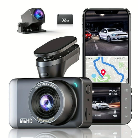 4K Dual Dashcam Built-in WiFi & GPS, Front 4K and Rear 1080P Dash Cam for Cars, 3" Screen 170 Wide Angle Lens Free Card Included Super Night Vision