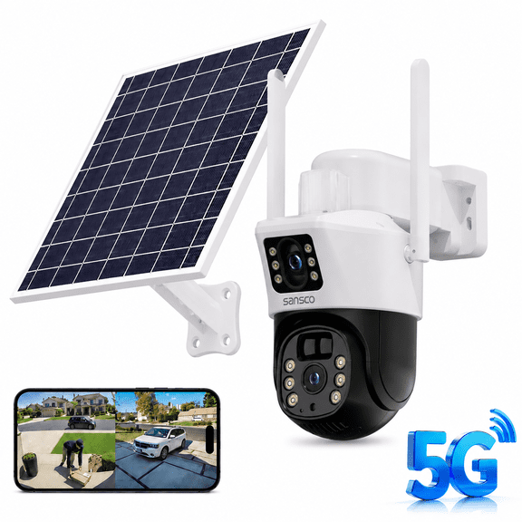4K Dual Lens Solar Security Cameras Wireless Outdoor, 8MP 2.4GHz & 5GHz WiFi Camera 360 View Pan/Tilt Home Security Camera with Color Night Vision,Two Way Audio, PIR Alarm,Waterproof