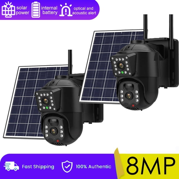 4K Dual Lens Solar Security Cameras Wireless Outdoor, 8MP QHD Video,2.4GHz & 5GHz WiFi, 360° View Pan/Tilt Home Security Camera with Color Night Vision, PIR Motion Detection, Two Way Audio,Waterproof
