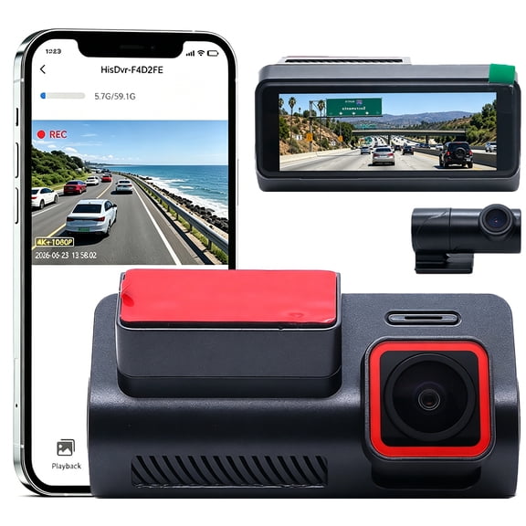 4K Front+1080P Rear Dual Dash Cam, 2.88 Inch Screen WiFi Car Driving Recorder, Cigarette Lighter Car Charger Included, Wide Angle, G-Sensor, Loop Recording, 24H Parking Monitor for Vehicles