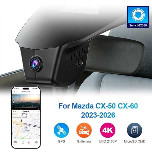 4K Front Dash Cam Starvis Sensor for Mazda CX-50 CX-60 CX50 CX60 2024 2025 2026 OEM Look WiFi App 64GB Card