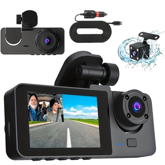 4K Front & 1080P Rear Dash Cam, 3-Channel Driving Recorder with Night Vision, WDR, Loop and 24H Parking Mode, Includes 32/64GB SD Card