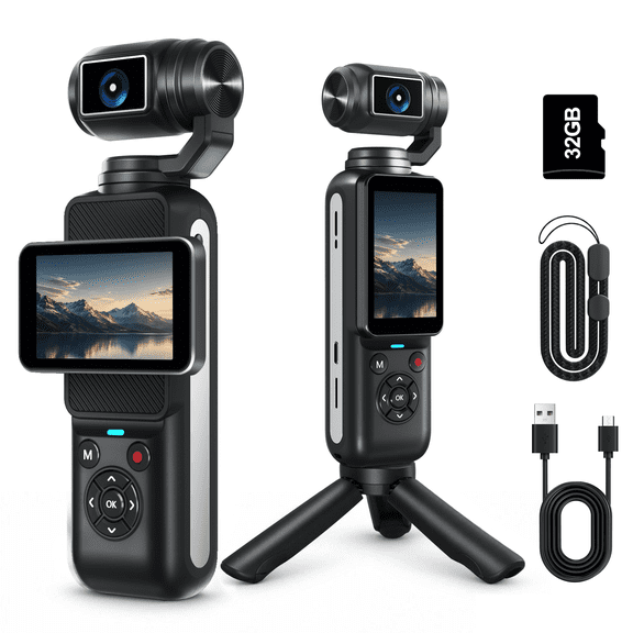LMZOUR 80MP 4K Vlogging Camera with 330 AI Face Tracking, 2.2" Rotating Touchscreen, Gimbal Stabilization and 122 Wide Angle, WiFi Camera for YouTube, TikTok and Travel