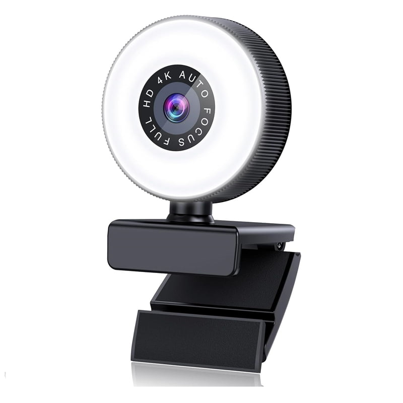 4K HD Autofocus Webcam with Microphone, Adjustable Light Computer Camera USB Webcam for Laptop Desktop Video Calling plastic Black