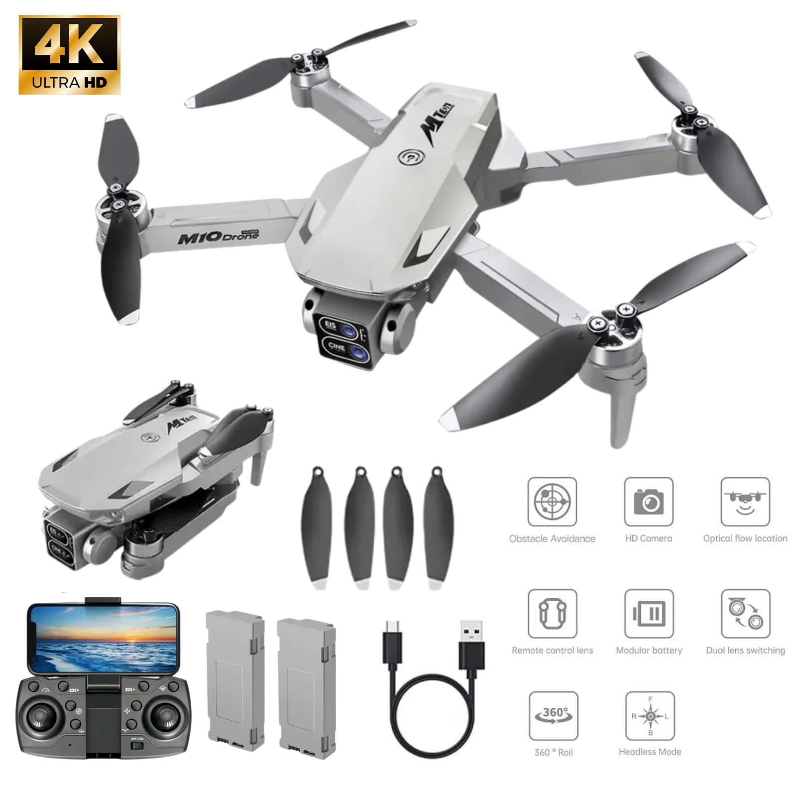 4K HD Camera Foldable Drone, WiFi FPV RC Quadcopter with One Key Takeoff Landing, Altitude Hold, 360° Flip, Drone Toy for Kids Beginners 10+