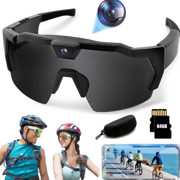 4K HD Camera Glasses, 64GB Card Included, Smart Action Video Glasses for Cycling, Hiking, Sports with Anti-Glare Lens & Long Battery