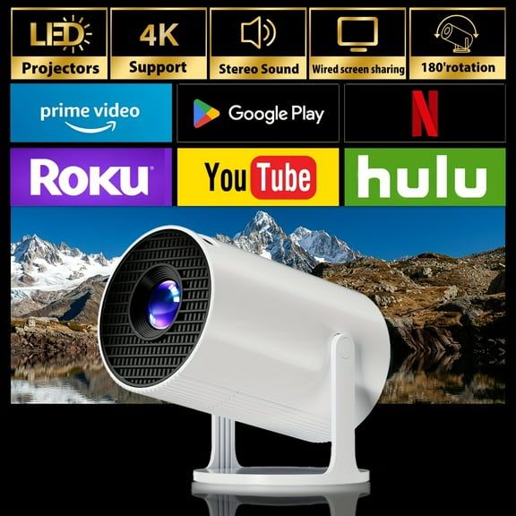 4K HD Home Theater Projector with Built-in Speaker, 720P Native, Keystone Correction, 180° Rotation, Compatible with Android/iOS/Windows/PS5/Xbox for Smartphones, Gaming & Camping