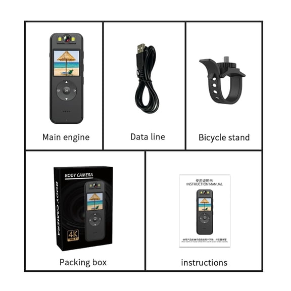 4K HD Mini Camera Night Vision TYPE-C Charging 180 Rotatable Len & Back Clip With Bike Holder Police Body Worn Camera Pocket Cam ,Ultra-HD Quality