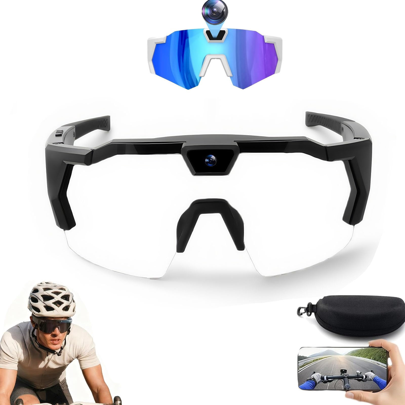 4K HD Video Camera Baseball Glasses with Camera POV Pro Sports Glasses Recording Action Cameras Sunglasses 2026 Upgrade Smart Video Recording Glasses for Action Sports with Memory (Black A)