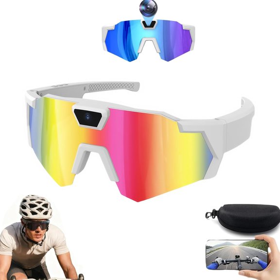 4K HD Video Camera Baseball Glasses with Camera POV Pro Sports Glasses Recording Action Cameras Sunglasses 2026 Upgrade Smart Video Recording Glasses for Action Sports with Memory (White A)