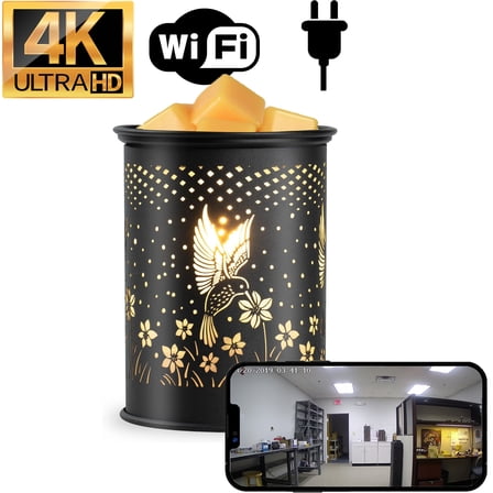 4K HD Wi-Fi Nanny Alarm Wax Warmer Night Light Lamp Camera Mobile View with 32GB SD Card Included - Plug in/Video Only (No Audio)