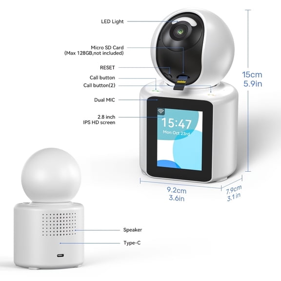 4K HD WiFi Video Camera with AI Detection for Human/Pet/Vehicle, Motion Alerts, Two-Way Audio, Night Vision, SD/Cloud Storage, One-Touch Calling