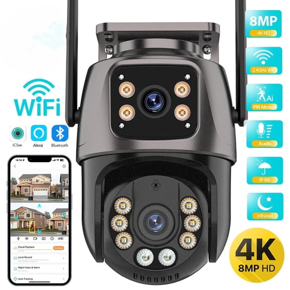 4K HD Wifi PTZ Camera Outdoor 4MP Dual Lens Dual Screen AI Auto Tracking IP Camera CCTV Audio Video Surveillance
