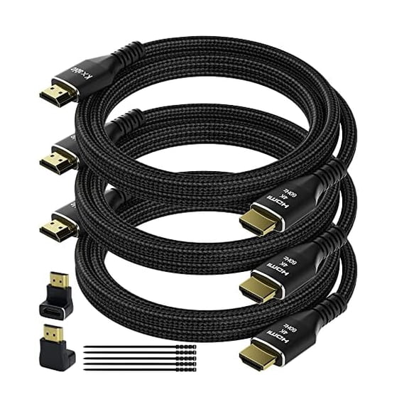 4K HDMI Cable 2 Feet (3 Pack), Ultra HD HDMI 2.0 Cable, Nylon Braided & Gold-Plated Connectors, 4K @ 60Hz, 2K,1080P, HDCP 2.2, ARC, Bulk HDMI Cables for Laptop, Monitors, HDTV, PS5, Xbox One & More
