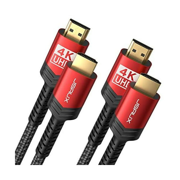 4K HDMI Cable 2 Pack 3ft, 18Gbps High Speed HDMI 2.0 Braided Cord, 4K 60Hz HDR, 2K 1440P 144Hz, 1080p, HDCP 2.2, 3D, ARC, Ethernet Compatible for Monitor Smart TV PC PS5 PS4 Blu-ray -Red