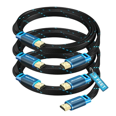 4K HDMI Cable, 3ft, Super-Slim Flat Space-Saving, High-Speed HDR HDMI 2.0 Braided Cord, 3-Pack, UL-Listed