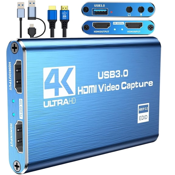 4K HDMI Capture Card for Streaming & Gaming, USB 3.0 Audio Video Capture Device 1080P 60FPS, Low Latency, HDMI Loop Out, Capture Card for PS5, Xbox, Nintendo Switch, PC, Mac, OBS