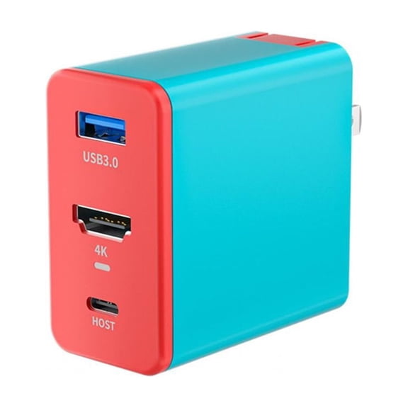 Power Adapter for Switch, 4K HD PD 45W USB 5W 3-Port Fast Charging Docking Station-Red Blue
