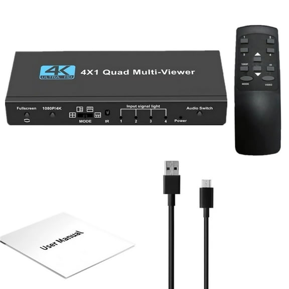 4K HDMI HDMI Multi-Viewer Switch 4x1 Quad Seamless Switcher 4 in 1 Out Support 1080P@60Hz with IR Remote