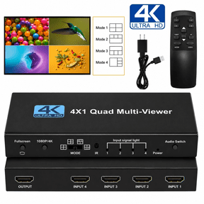 4K HDMI Multi Viewer Quad Screen Splitter 4 Input 1 Output Seamless Video Processor Real Time Display Switcher with Remote Control HDMI Multi Screen Split Display For TV Monitor CCTV Gaming