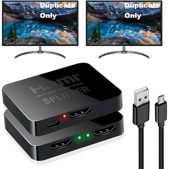 4K HDMI Splitter 1 in 2 Out Mirror Display Not Expand, Dual HDMI Splitter Adapter Extender for 2 Monitors, Compatible for MacBook Laptop Desktop PC Graphics Card TV