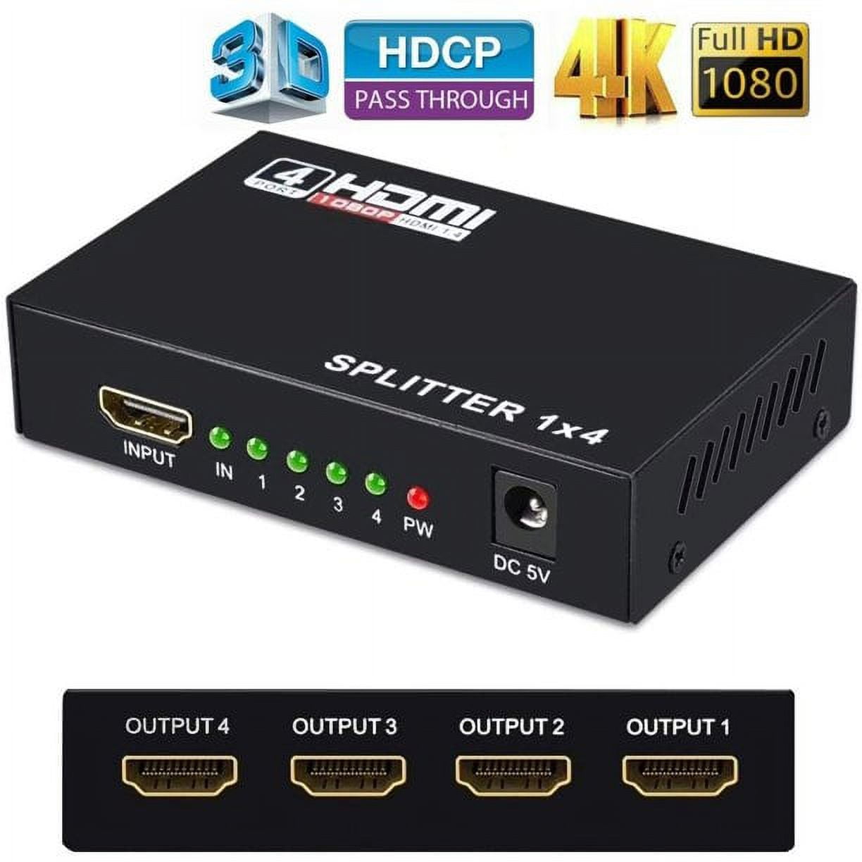 Répartiteur HDMI 1 en 4 de sortie HDMI Splitter audio 4K Duplicateur HDMI  HDCP / UHD / 1080P @ 30 Hz 3D 4K @ 30 Hz pour / Compatible avec Xbox / PS4  /