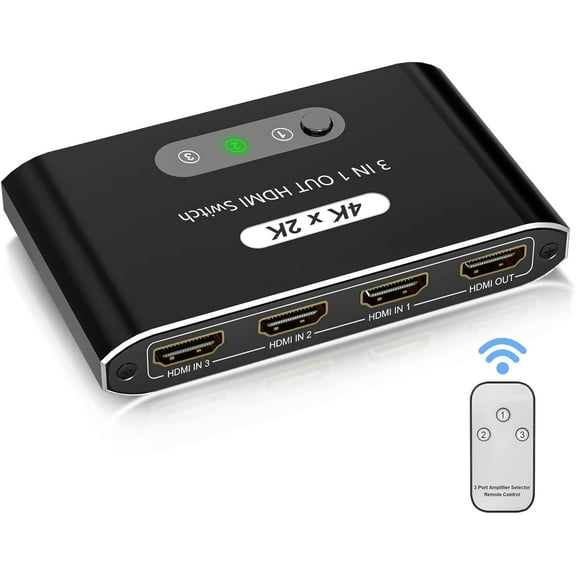 4K 3-in-1-out HDMI Switch, aluminum 3-port HDMI switcher selector, supports 4K@30Hz high-definition 3D 1080P, suitable for Fire Stick, Nintendo Switch, PS3/4, DVD Blu-ray players.