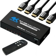 4K HDMI Switch 4x1, 4K@60Hz 4 in 1 Out HDMI Switcher Selector with IR Remote Control, Supports HDCP 2.2 4K@60Hz UltraHD HDR10 3D HD1080P Dolby DST, HDMI Splitter for PS4 Xbox Apple TV