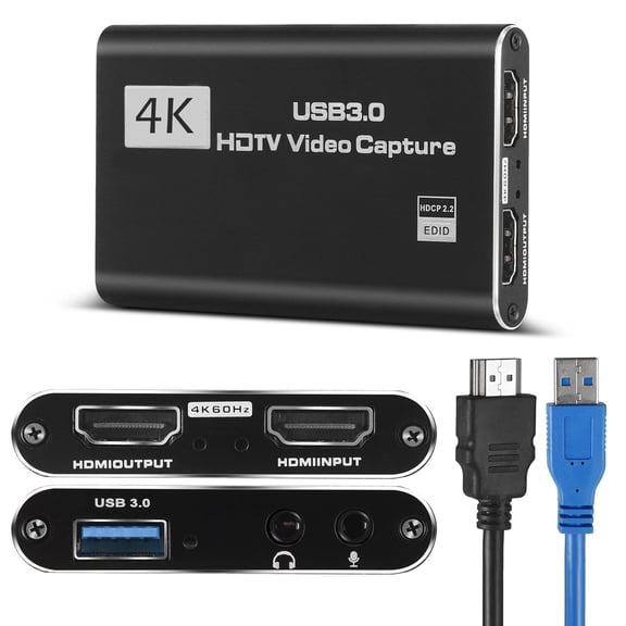 4K HDMI Video Capture Card, Plug & Play USB 3.0 Gaming Capture Card with Microphone - No Driver Needed for PC/Mac, 1080P 60FPS for Nintendo Switch, PS5, PS4, Xbox, OBS Streaming