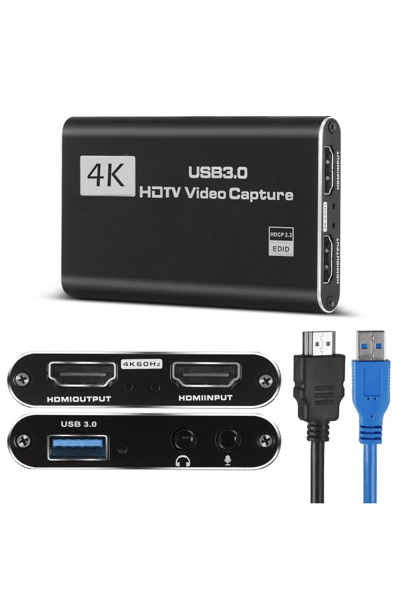 4K HDMI Video Capture Card, Plug & Play USB 3.0 Gaming Capture Card with Microphone - No Driver Needed for PC/Mac, 1080P 60FPS for Nintendo Switch, PS5, PS4, Xbox, OBS Streaming