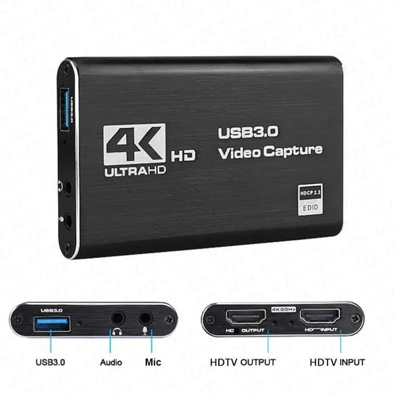 4K HDMI Video Capture Card, USB 3.0 1080P HD Game Capture Recorder Grabber for PC, PS4, OBS, with Audio & Mic Input