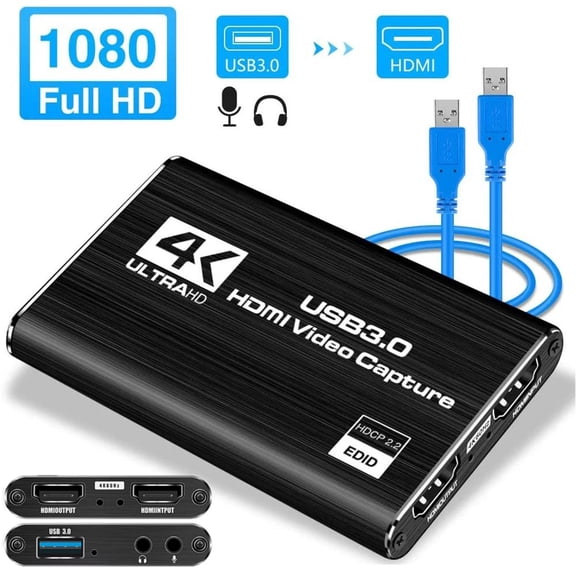 4K HDMI Video Capture Card USB 3.0 Full HD 1080P 60FPS Audio Video Recording Device for Streaming Gaming Compatible With PS5 PS4 Xbox Switch DSLR Camera OBS Live Broadcast Capture