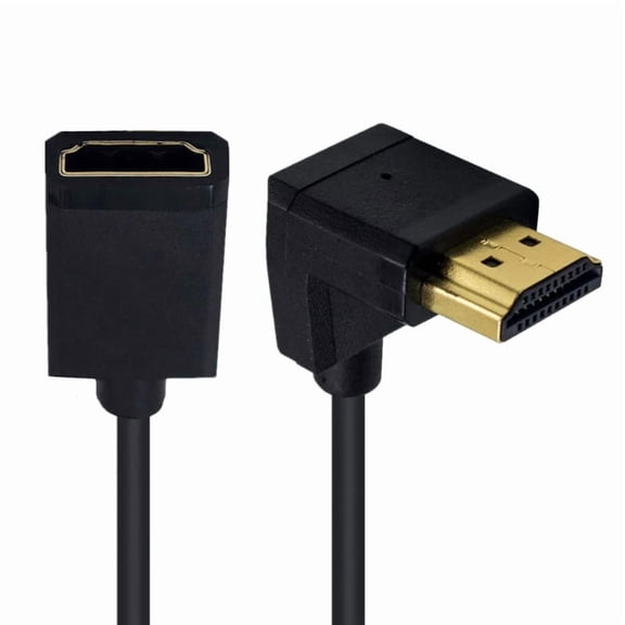 4K HDMI-compatible Extension Cable Cord 90 Degree Angled Male to Female for HDTV Projector Monitor Home Theater Black