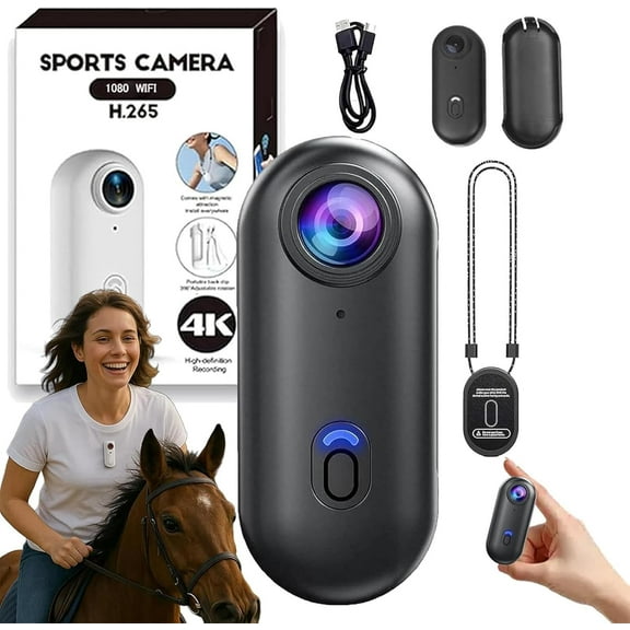 4K HDPOV Waterproof Capture Camera, Hands-Free Camera for Equestrians, Portable Wearable Sports Cameras with Magnetic Clip and Bracket, for Cycling, Travel, Film Hands-Free
