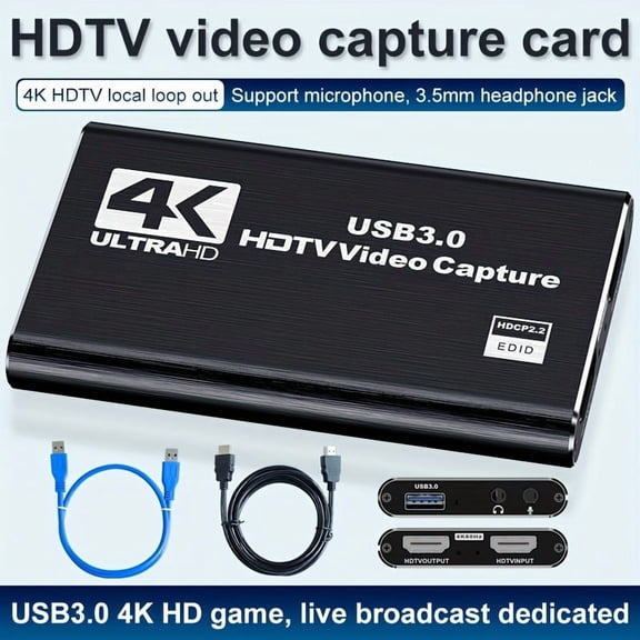 4K HDTV Capture Card for Streaming, Audio Video Capture with Mic, 4K Loop-Out, 1080P 60fps Video Recorder for Gaming/Live Streaming/Video Conference, Works for Switch/PS4/OBS/Camera/PC