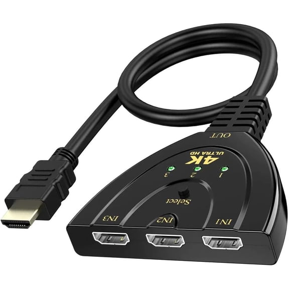 4K HDTV Switch Splitter 3 In 1 Out, Video Selector with Pigtail